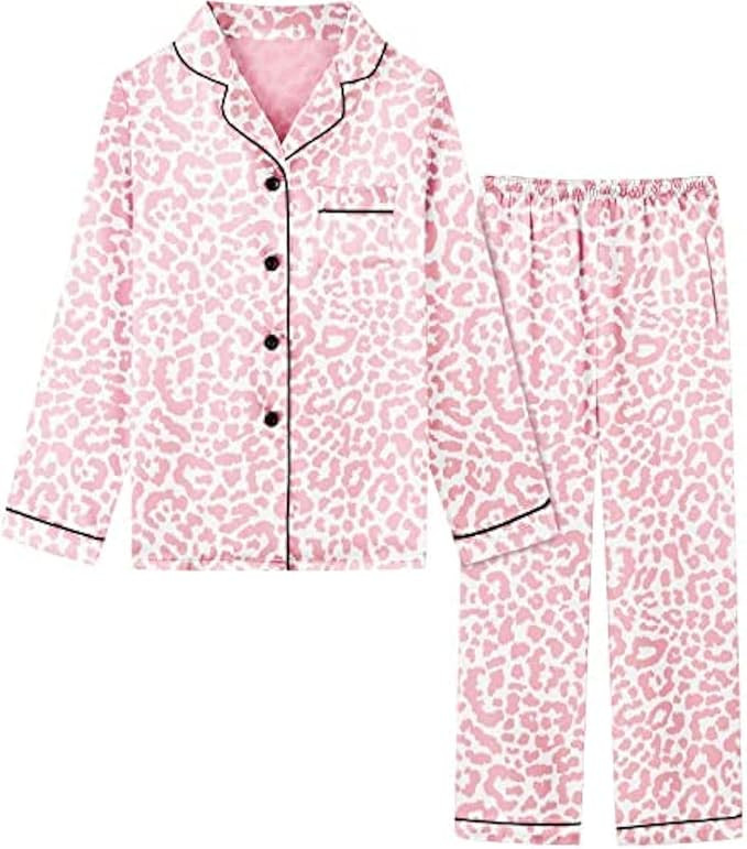 Schbbbta Girls & Women Pajamas Set, 2 Piece Satin Silky Pjs Button-Down Kids Sleepwear, 3 Years -... | Amazon (US)