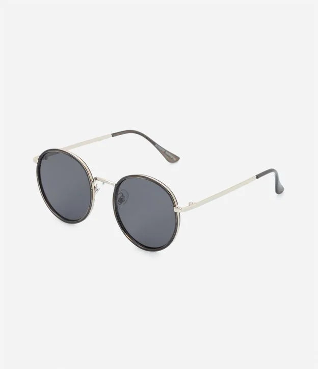 Óculos de Sol Redondo em Metal com Lentes Fume Prata/Preto | Renner (BR)