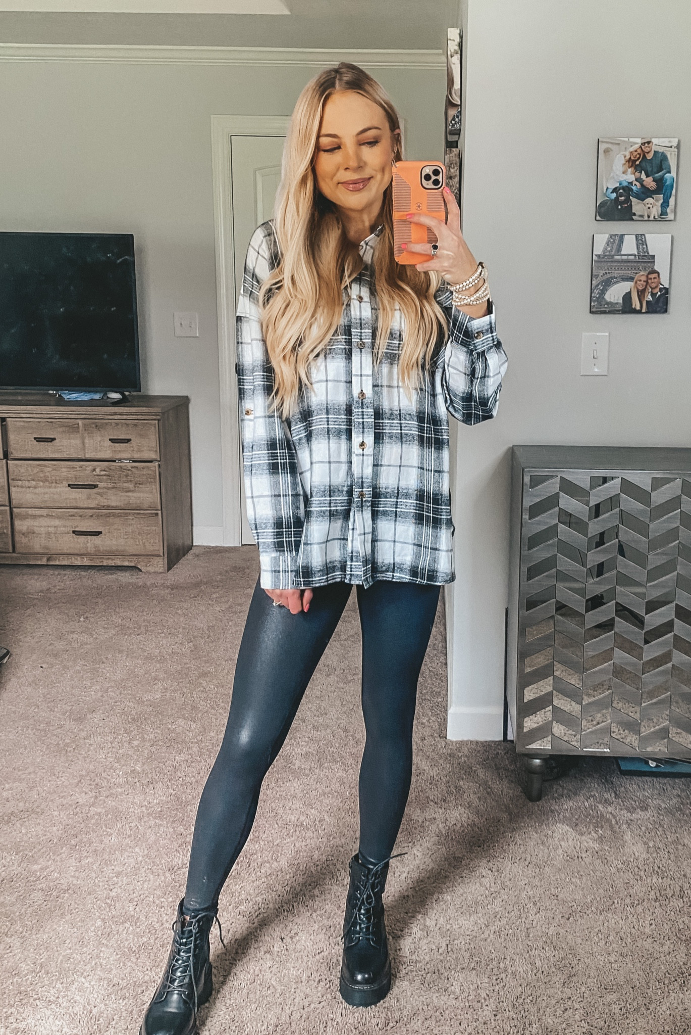 Fall flannel, cute fall outfit; black leggings, black combat boots 

#LTKstyletip #LTKSeasonal