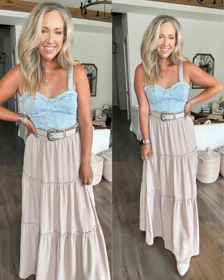 Walmart festival outfit, country concert outfit, country music outfit, maxi skirt size small, denim top size small. Walmart fashion Walmart finds 

#LTKFindsUnder50 #LTKFestival