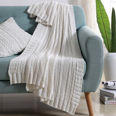 VCNY Abode Dublin Knit Throw Blanket in White | Bed Bath & Beyond