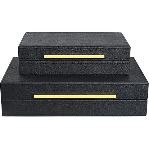 Generic Ivory Shagreen Set of 2pcs Decorative Boxes Storage Boxes for Modern Home Decor Jewelry O... | Amazon (US)