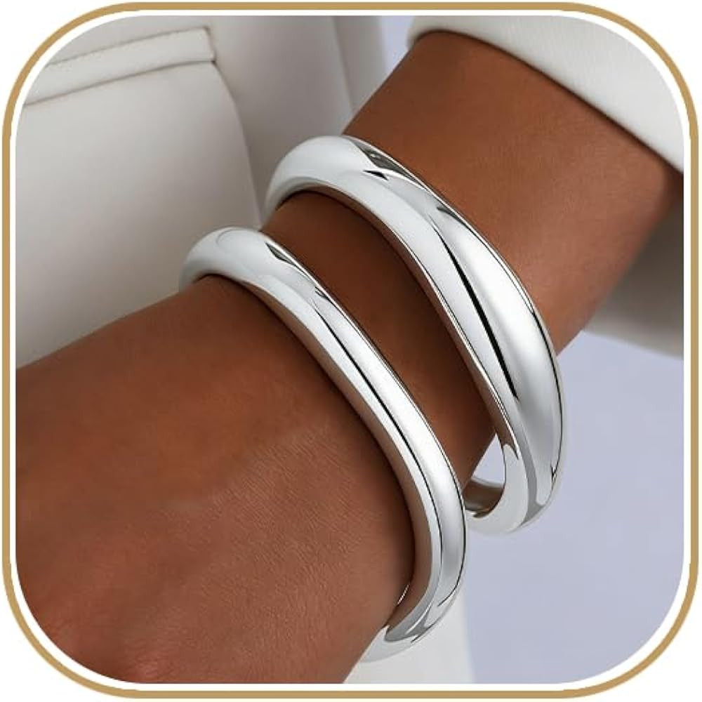 Amazon.com: AYWFCBF Silver Bracelets for Women, Trendy Bracelet Stack 2pcs Hinged Open Cuff Silve... | Amazon (US)