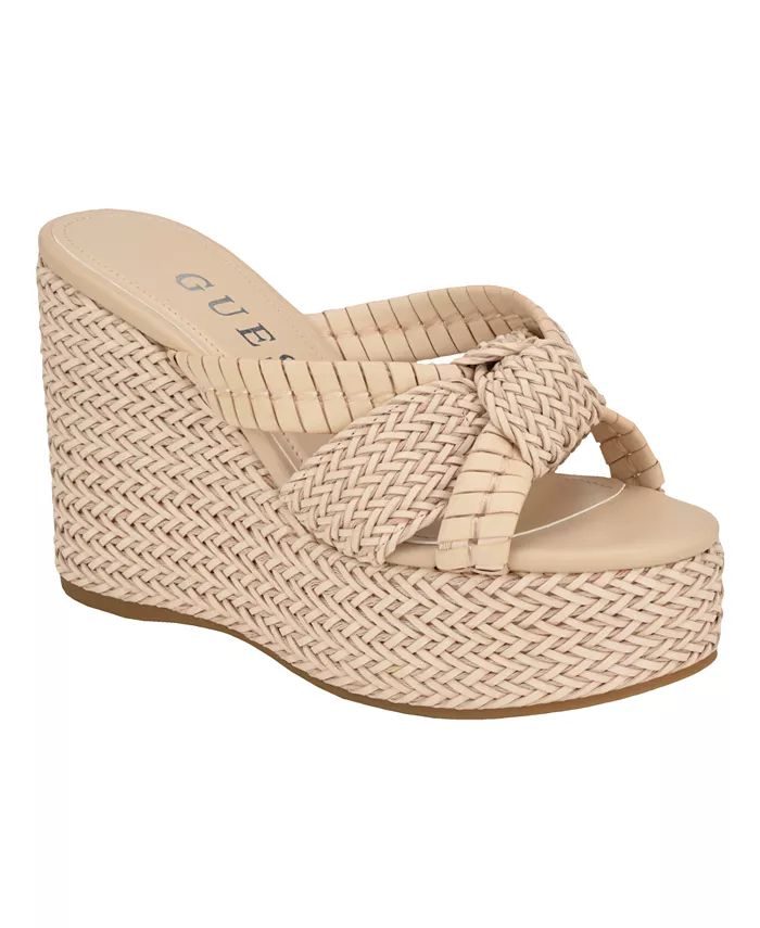 GUESS Women's Eveh Knotted Jute Wrapped Platform Wedge Sandals - Macy's | Macy's