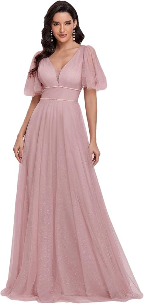 Ever-Pretty Women's Illusion Short Sleeve Summer Tulle Bridesmaid Dresses for Wedding 0278 | Amazon (US)
