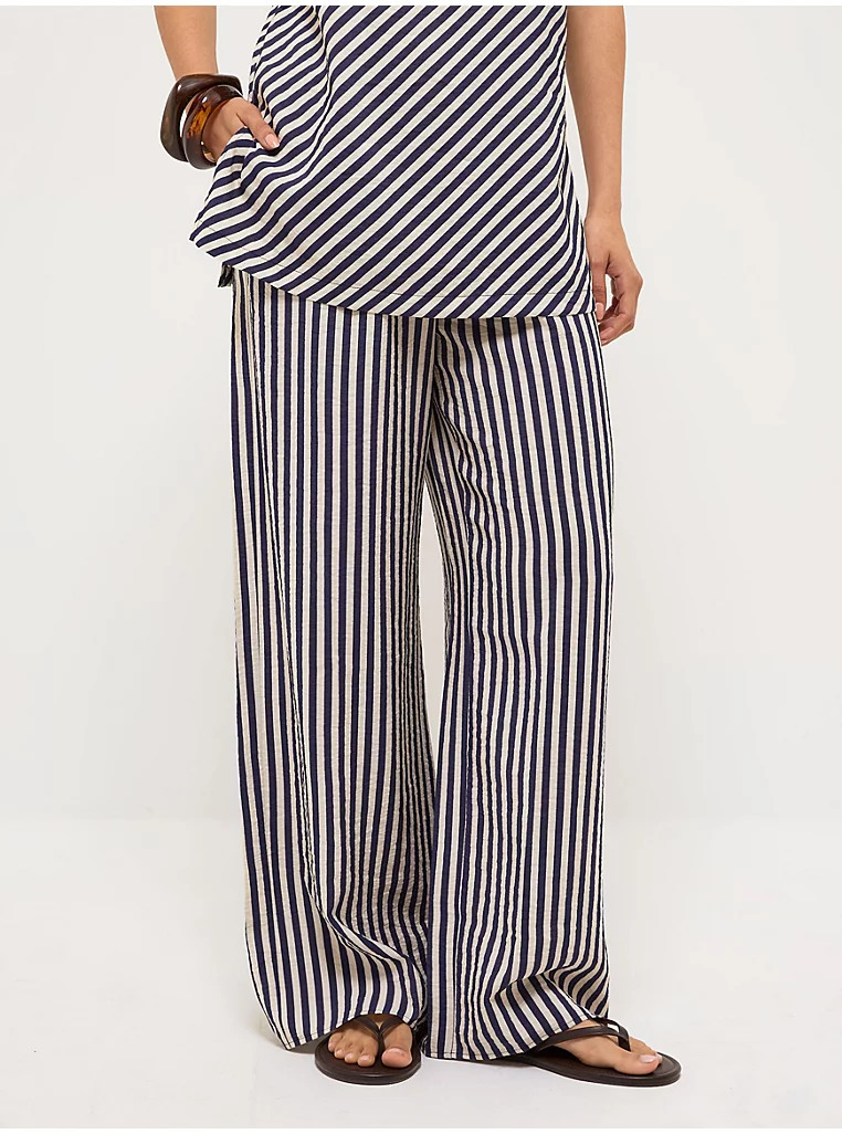 Navy Striped Wide Leg Co-ord Trousers | George