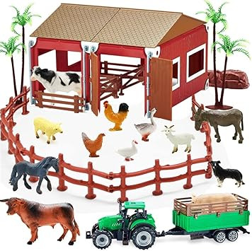 Mini Toy Barn Farm Toys Playset, 66PCS Plastic Farm Animals Figurines and Fence Farm Playset, Far... | Amazon (US)