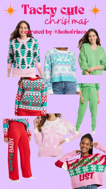Tacky cute Christmas sweaters and sets! I sized down in the ones I got. Usually a Large and the Mediums fit better still not snug. Love these and they’re a great price!! Holiday outfits, pinkmas, Christmas clothes, Christmas pajamas, women’s clothing 

#LTKmidsize #LTKHolidaySale #LTKHoliday