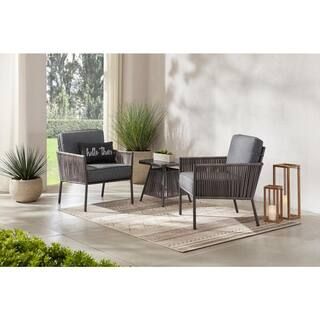 Hampton Bay Tolston 3-Piece Wicker Outdoor Patio Chat Set with Charcoal Cushions-LG19189-C3PC - T... | The Home Depot