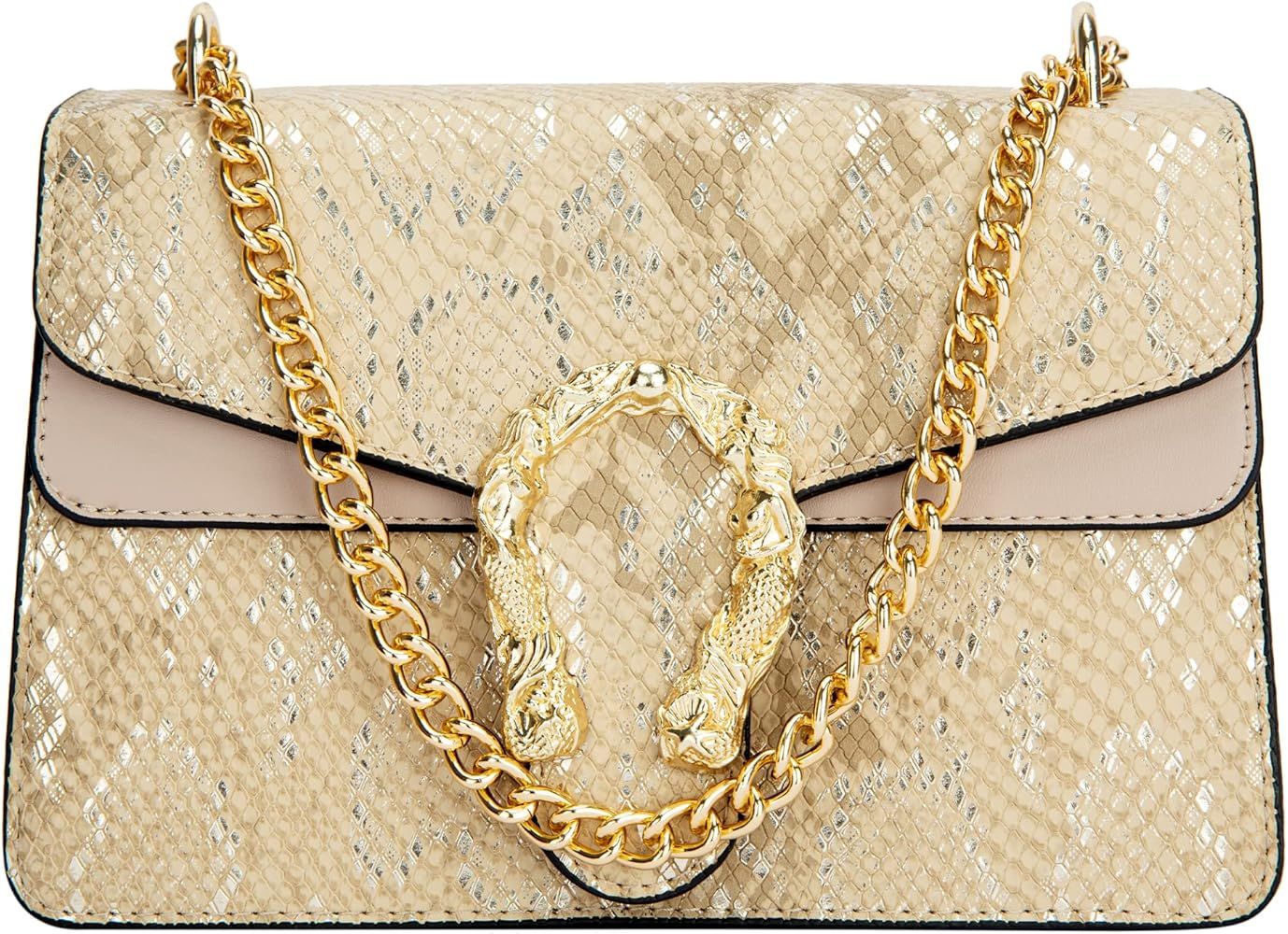 Trendy Chain Strap Crossbody Bag For Women - Luxurious Snakeskin-Print Leather Shoulder Pursel Ladie | Amazon (US)