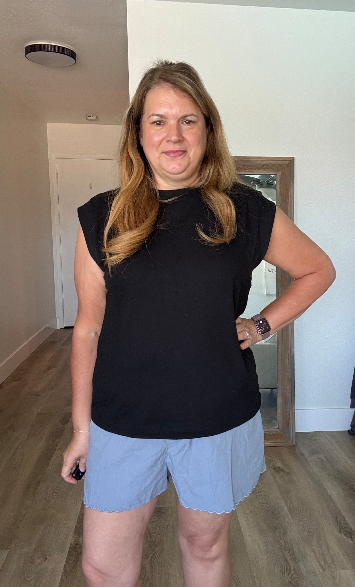 Short sleeve black T-shirt, and blue scalloped boxer shorts from Target #Spring#Summer#Clothes #Shorts #T-shirt

#LTKSaleAlert #LTKSeasonal