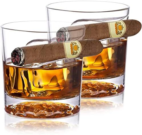Chouggo Cigar Whiskey Glasses - Unique Ice Ball Bottom Design, Old Fashioned Whiskey Glasses with Ci | Amazon (US)