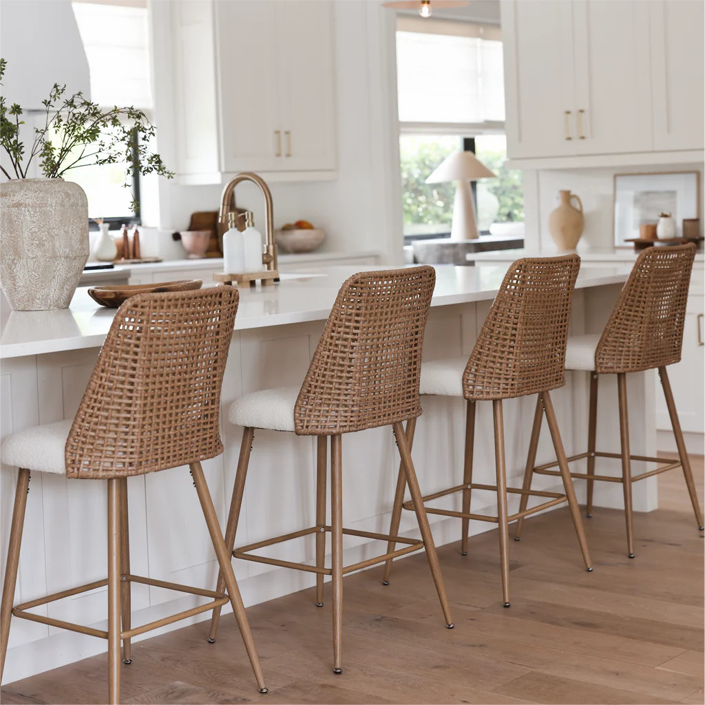 Nice 27" Modern Rattan Upholstered Counter Stool (Set of 4) | Pop Maison