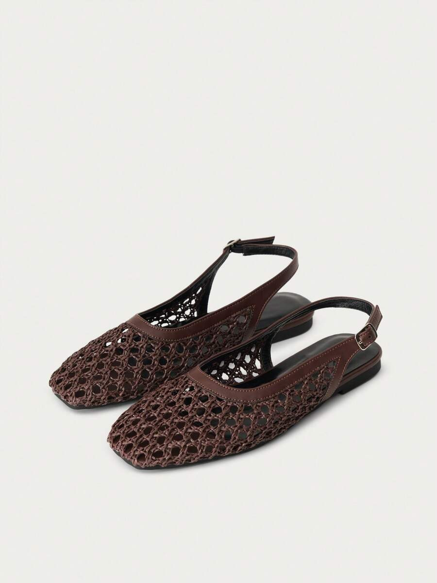 Nöista Brown Woven Cross-Strap Sandals, Delicate Mesh Tops, Breathable And Comfortable, Retro St... | SHEIN