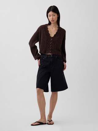 Fuzzy Pointelle Scalloped Crop Cardigan | Gap (US)
