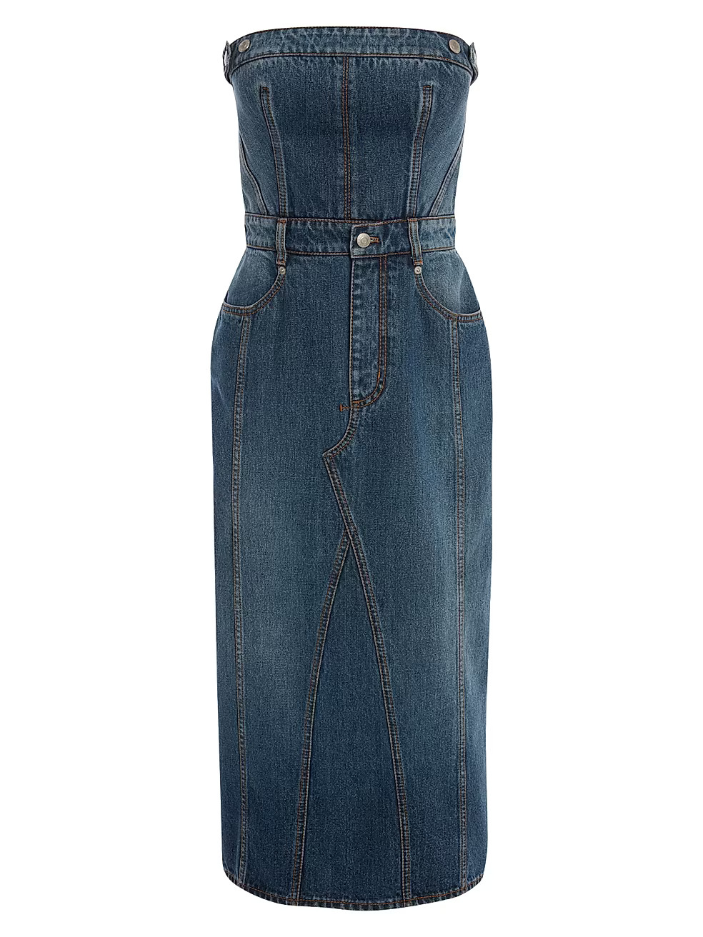 Belted Strapless Denim Midi-Dress | Saks Fifth Avenue