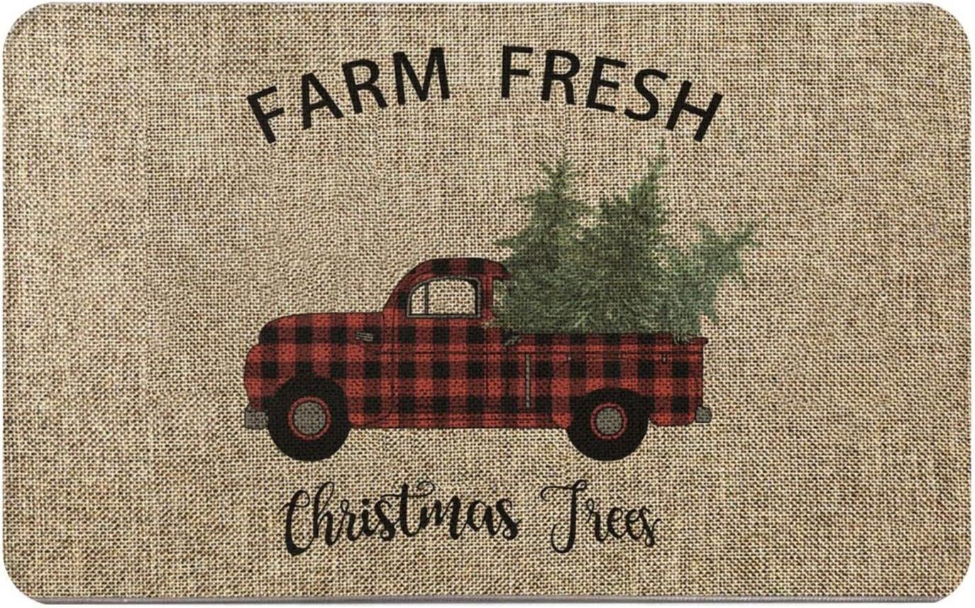 Waldeal Merry Christmas Farm Fresh Doormat Welcome Home Floor Door Rug Xmas Tree Truck Door Mats ... | Amazon (CA)