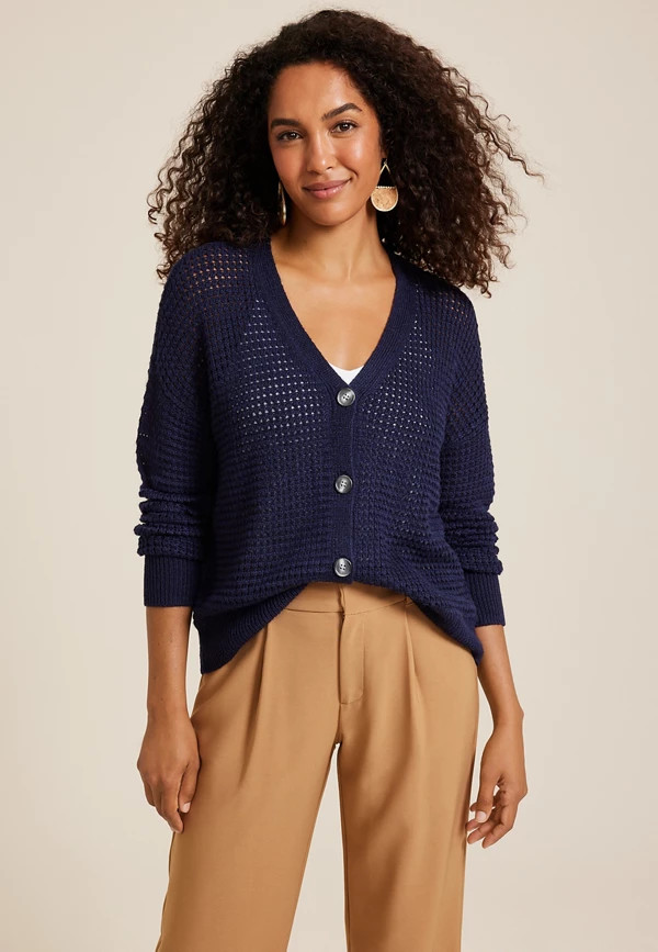 Mesh Button Front Cardigan | Maurices