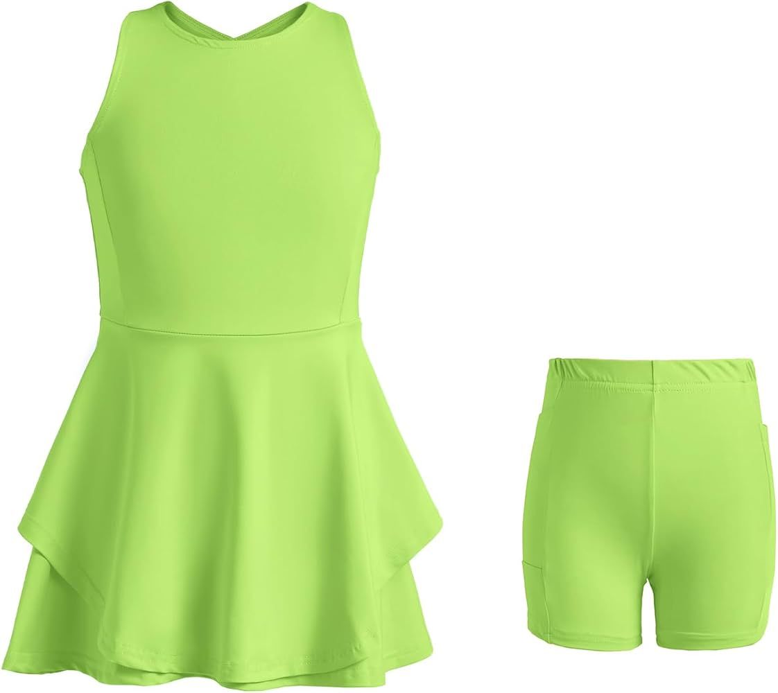 Kids Girls Tennis Golf Dress Outfit Sleeveless Dress with Shorts Pockets 2 Piece Sport Athletic S... | Amazon (US)