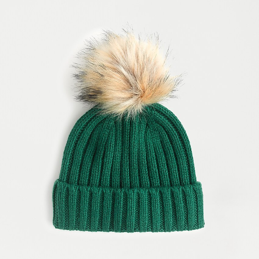 Ribbed beanie with faux-fur pom-pom | J. Crew US