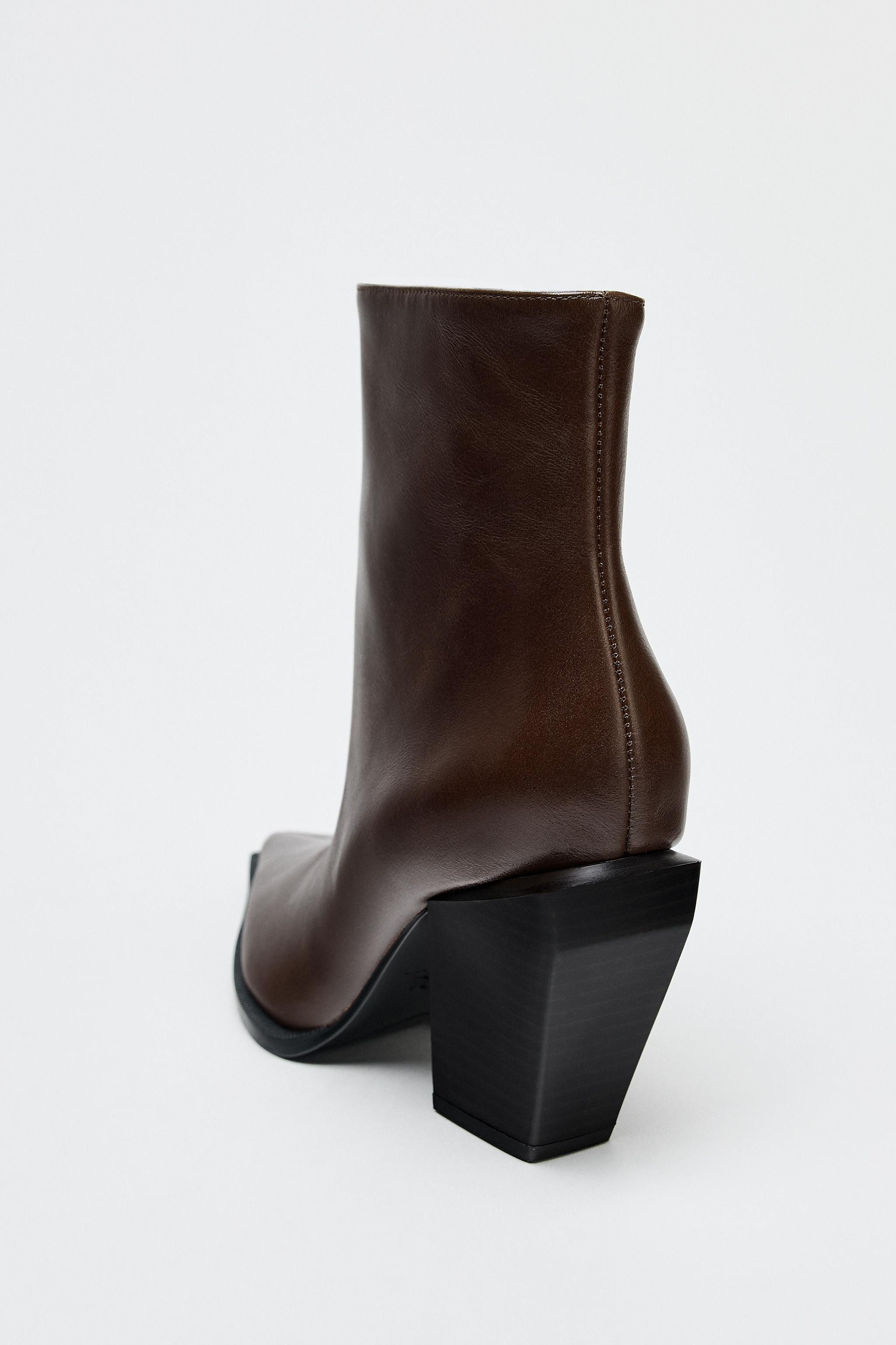 LEATHER HEELED COWBOY ANKLE BOOTS | Zara US