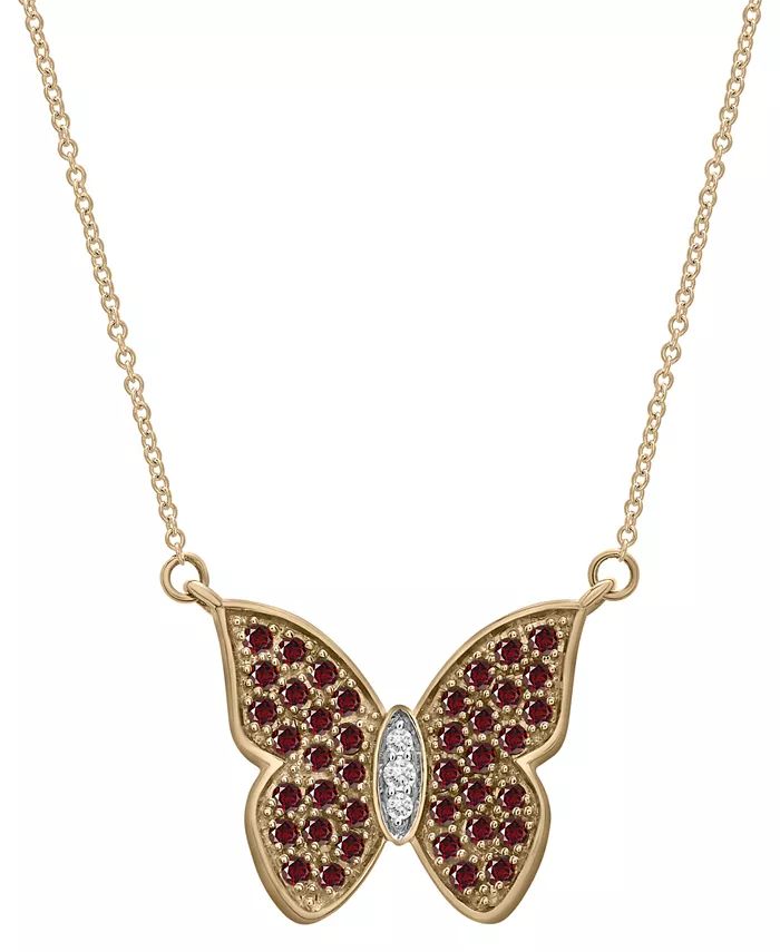 Garnet (1-1/5 ct. t.w.) & White Topaz (1/10 ct. t.w.) Butterfly 17" Pendant Necklace in 14k Gold-... | Macy's