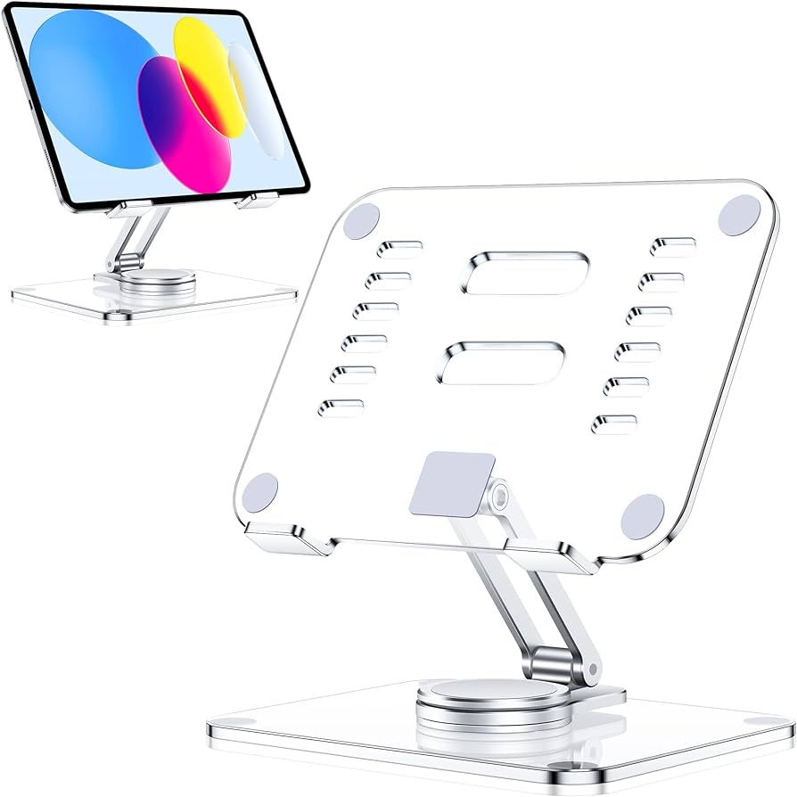 CreaDream Acrylic Tablet Stand Holder with 360 Rotating Base, Foldable Adjustable Transparent Tab... | Amazon (US)