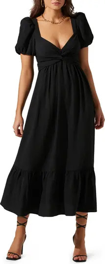 Tie Back Puff Sleeve Midi Dress | Nordstrom