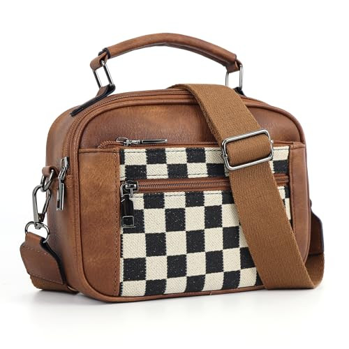 CATSEA Checkered Crossbody Bag Checkerboard Purse For Women Plaid Pattern Shoulder Bags Colorblock Leather Handbag | Amazon (US)