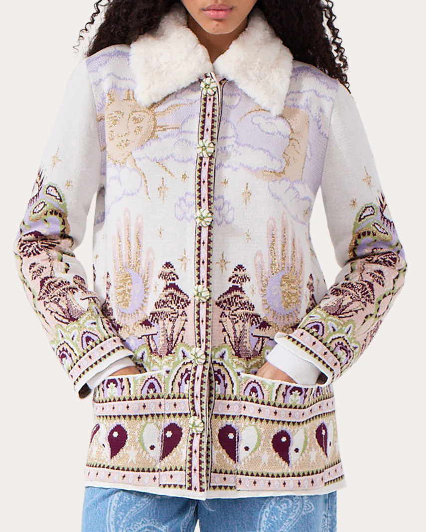 Hayley Menzies Women's Written in the Stars Jacquard Knit Collared Jacket Cotton/Polyester | Olivela