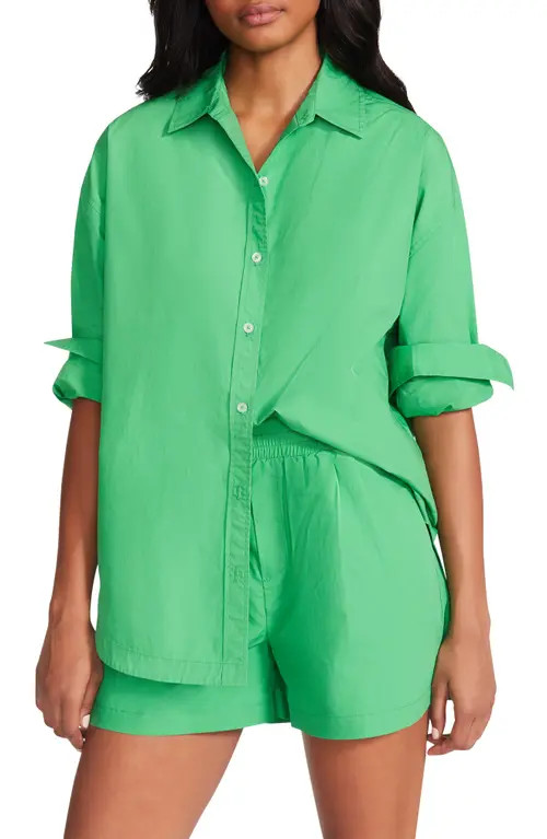 Steve Madden Poppy Oversize Cotton Button-Up Shirt in Bright Green at Nordstrom, Size Large Regular | Nordstrom