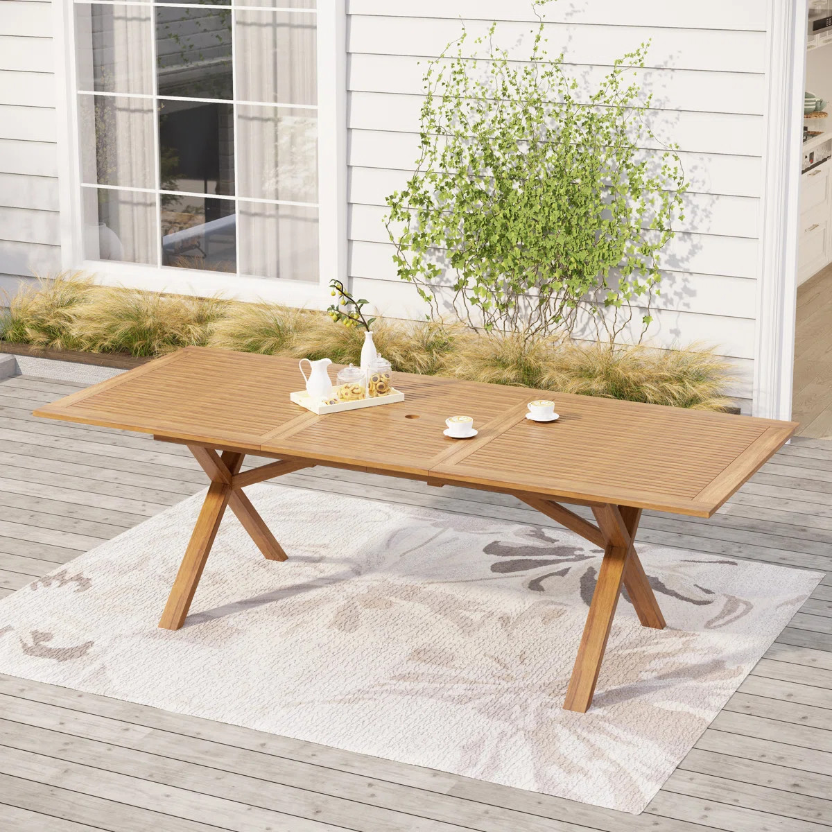 Nahki Rectangular Extendable Solid Wood Outdoor Dining Table | Wayfair North America