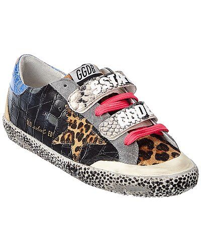 Golden Goose Old School Croc-Embossed Leather & Haircalf Sneaker | Gilt