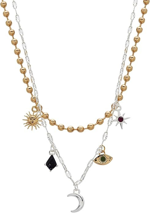 Alex and Ani Moon Magic 2 Row Charm Necklace, Two Tone | Amazon (US)