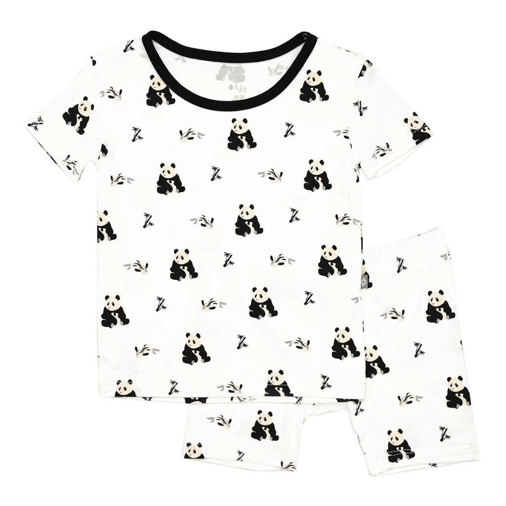 Short Sleeve Pajamas in Black and White Zen | Kyte BABY