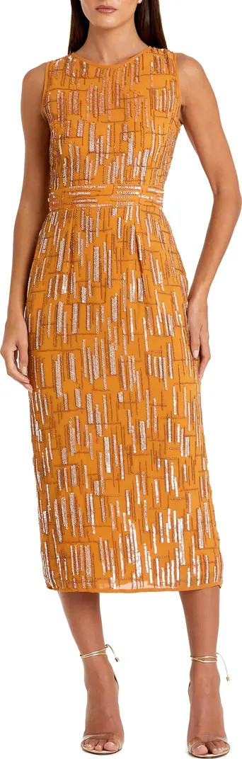 Abstract Beaded Sleeveless Midi Sheath Dress | Nordstrom