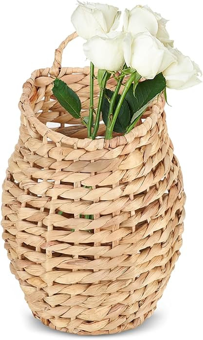 YRMT Water Hyacinth Woven Hanging Basket Wall Hanging Basket Decorative Front Door Basket Decor f... | Amazon (US)
