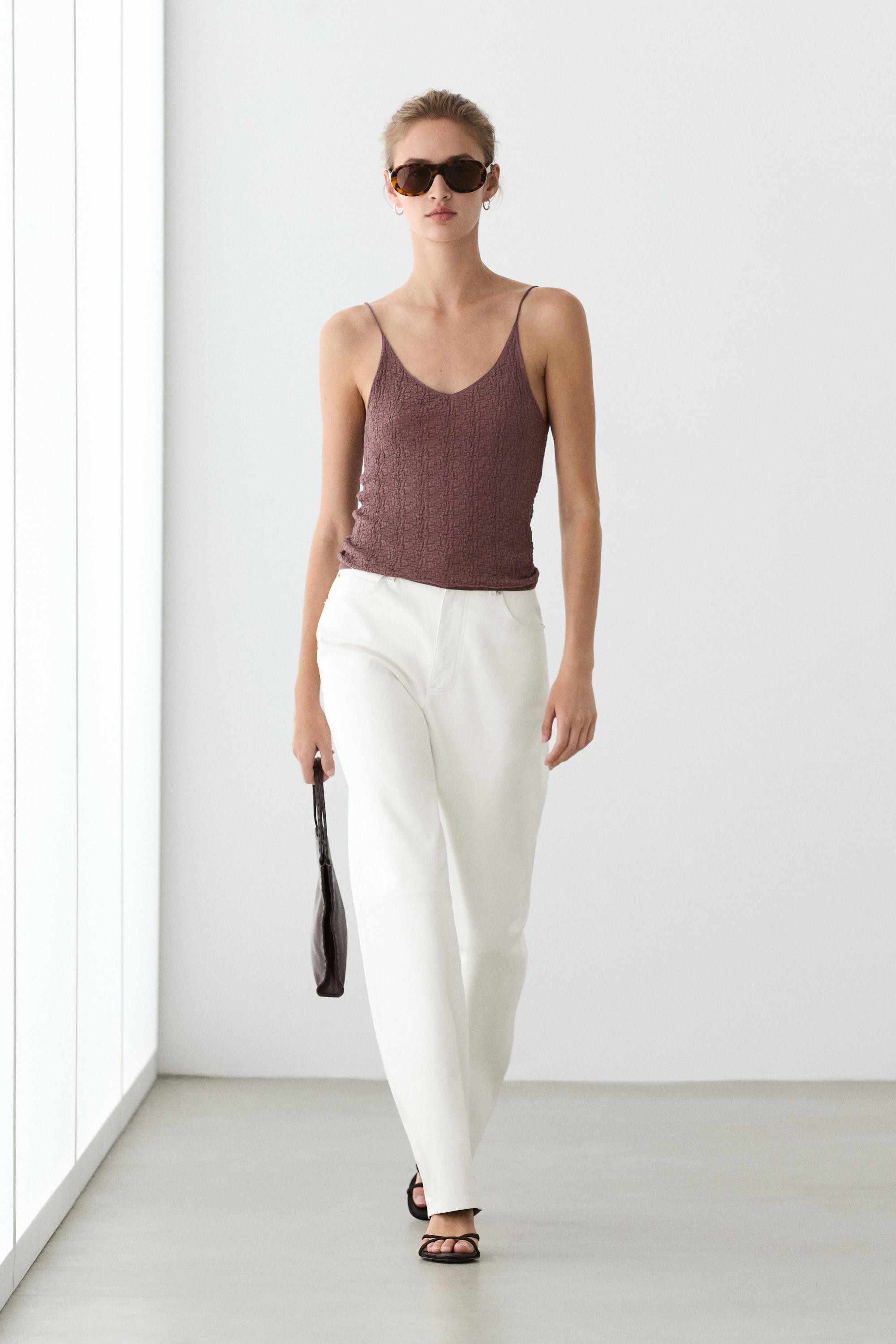 100% cotton textured strappy top | Massimo Dutti US