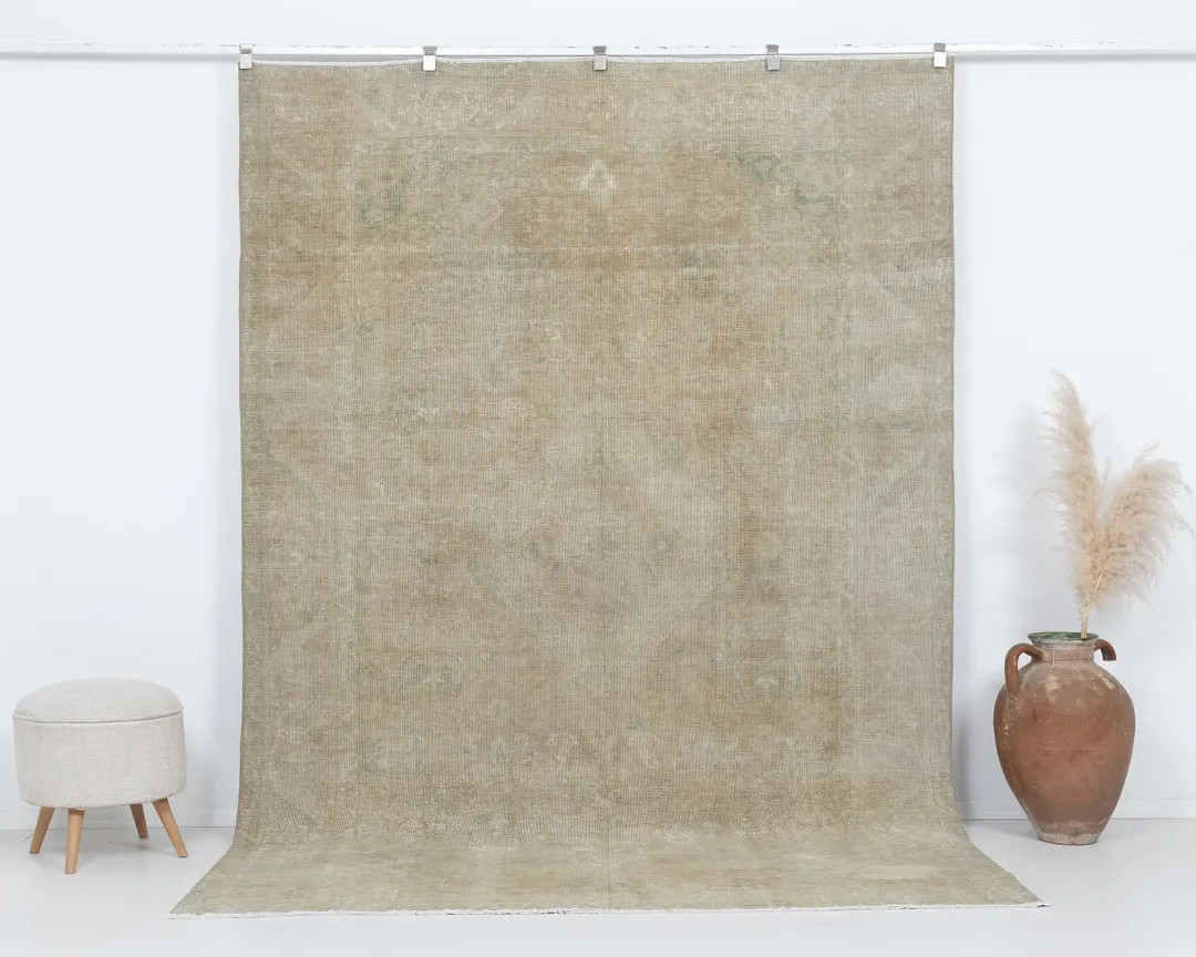 Beige Vintage Turkish Rug 7x10, Handknotted Wool Anatolian Oushak Rug | Etsy (US)