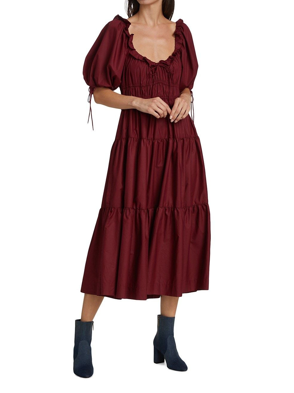 Puff Sleeve Tiered Midi Dress | Saks Fifth Avenue