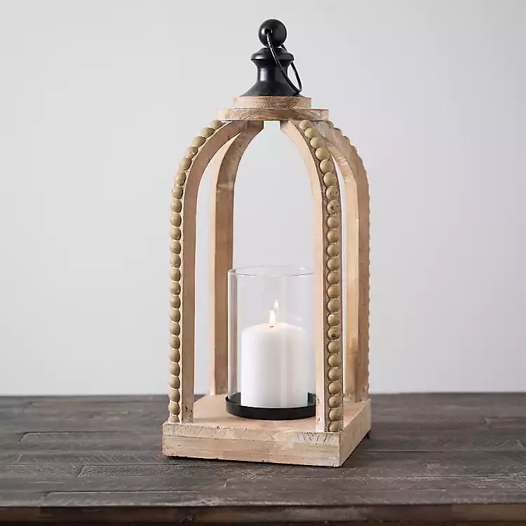 New!Natural Wooden Beaded Fairfield Lantern | Kirkland's Home