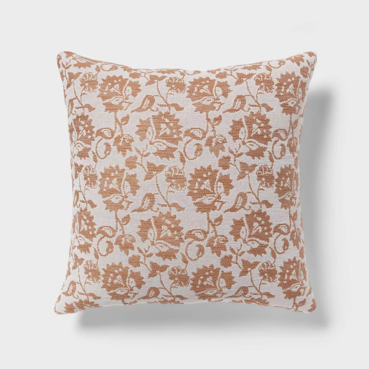 Woven Floral Decorative Pillow Euro Brown - Threshold™: Cotton Fabric, Indoor Square Cushion, O... | Target