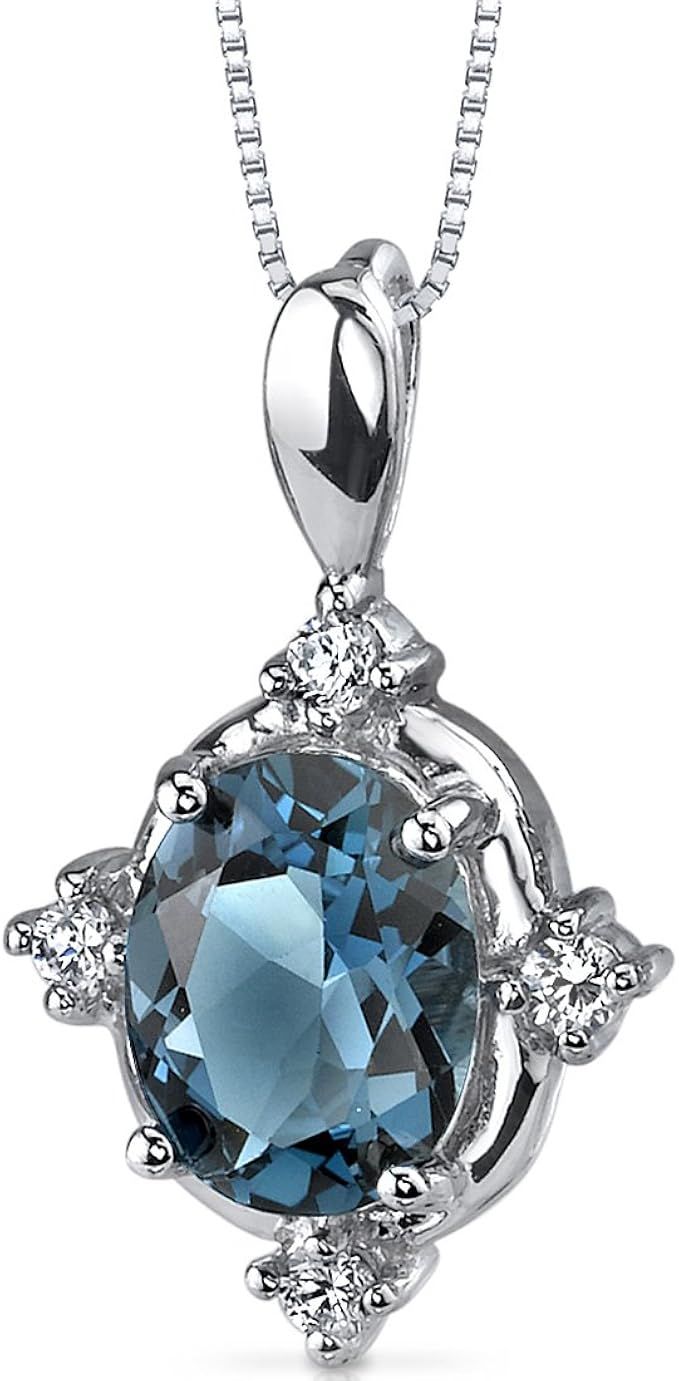 Peora London Blue Topaz Vintage Solitaire Pendant Necklace for Women 925 Sterling Silver, Natural... | Amazon (US)