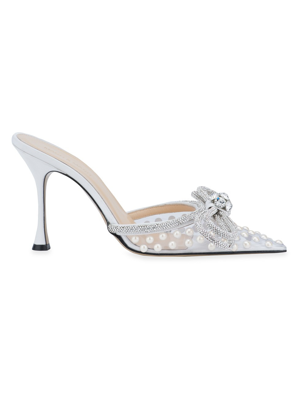 Women's Double Bow Faux Pearl-Embellished Mules - White Silver - Size 10 | Saks Fifth Avenue