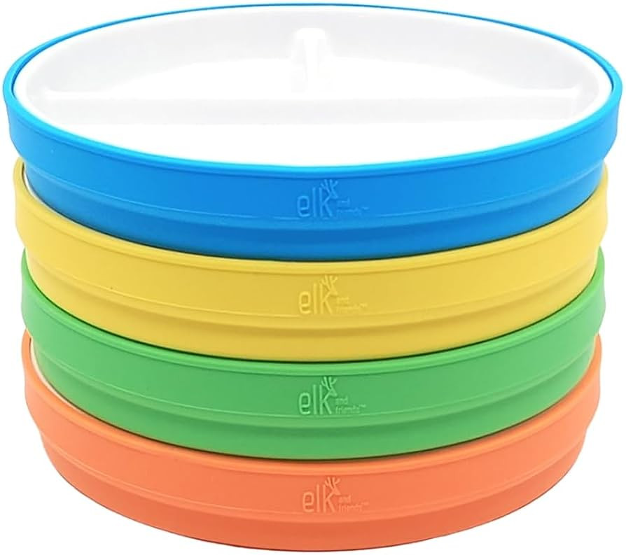 Elk and Friends Kids 7.8” Porcelain Divided Plates with Silicone Sleeves | Suitable for Babies/... | Amazon (US)
