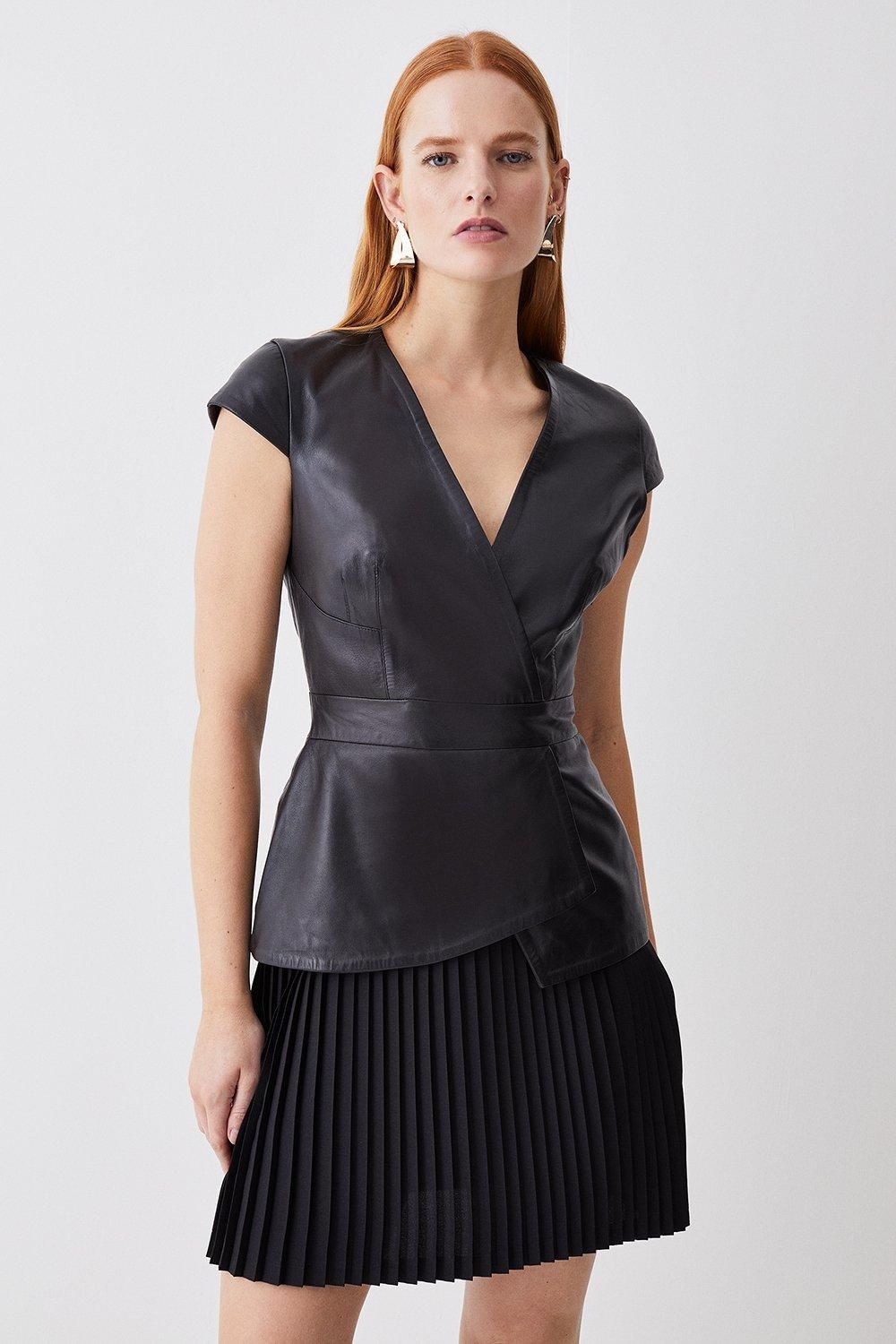 Leather Pleat Skirt Mini Dress | Karen Millen US