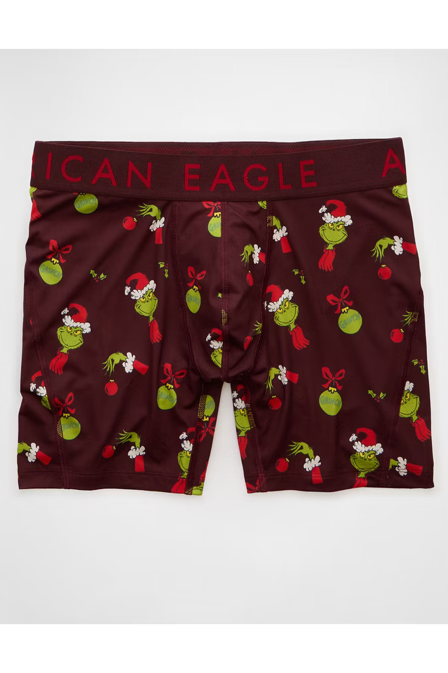 AEO Men's Grinch 6" Flex Boxer Brief Men's Burgundy L | American Eagle Outfitters (US & CA)