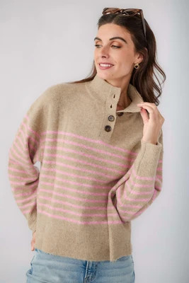 Wishlist Stripe 1/2 Button Pullover | Social Threads