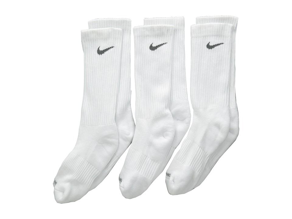Nike Kids - Dri-Fit Cotton Cushion Crew 3-Pair Pack (Youth) (White/Flint Grey) Kids Shoes | Zappos
