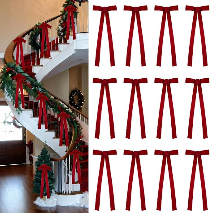 12 Pcs 8 X 20 inch Silk Satin Christmas Bow Extra Large Christmas Bow with Long Tail Neutral Holi... | Amazon (US)